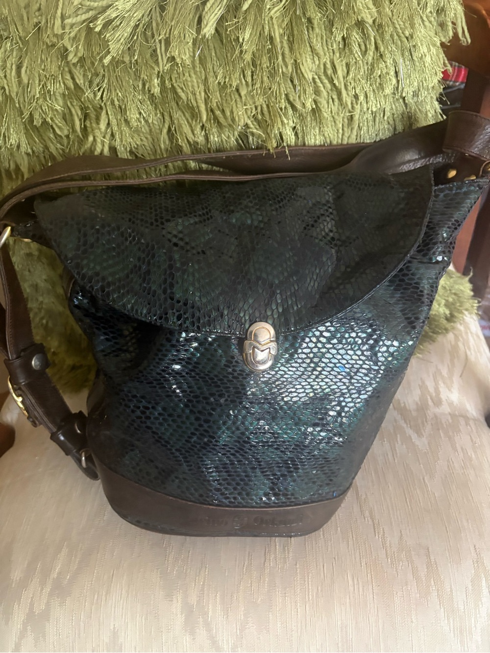 Marino Orlandi Dark Navy Snake-Embossed genuine leather Crossbody Bag
